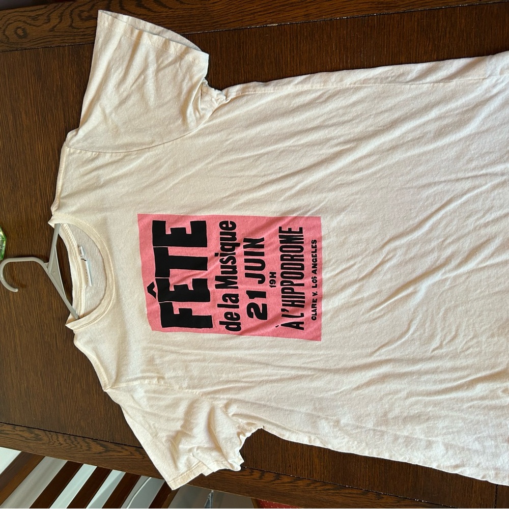 Clare V. Fête Music Festival Original Linen Tee Cream with Peony Pink